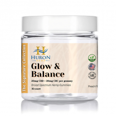 Huron Hemp - Gummies - Glow & Balance 20mg CBD/20mg CBC - BSO - Peach 30ct